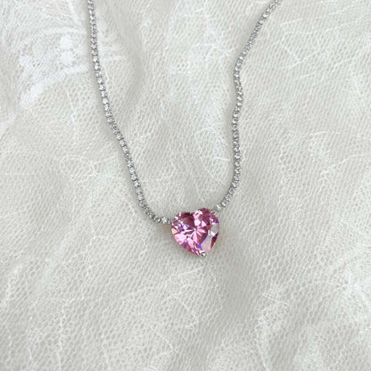 [Kismet Jewels ]8.0 Carat Versatile Colorful Sweet Heart-Shaped Tennis Necklace