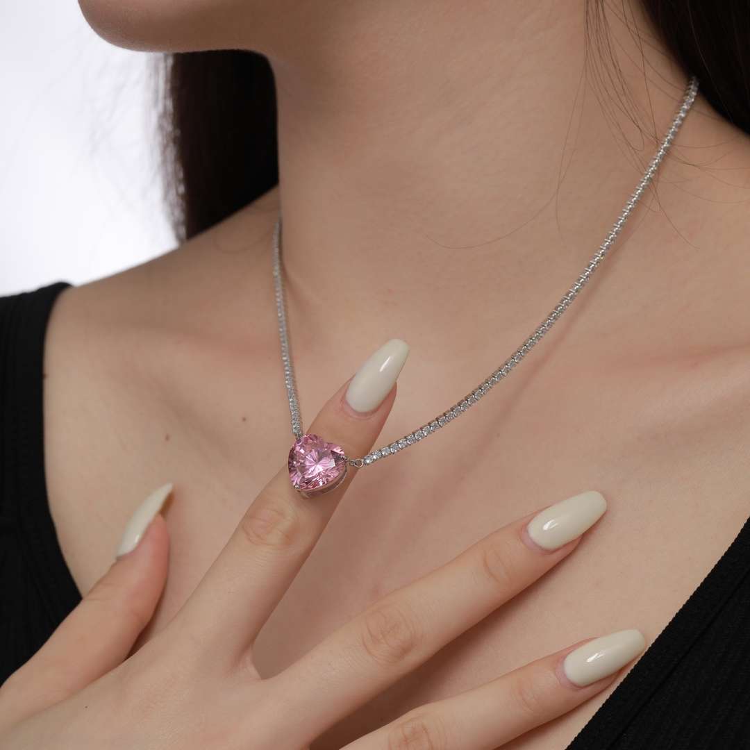 [Kismet Jewels ]8.0 Carat Versatile Colorful Sweet Heart-Shaped Tennis Necklace