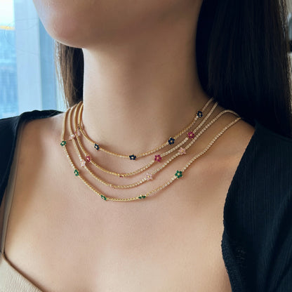 [Kismet Jewels ]Luxurious Colorful Flower Tennis Necklace