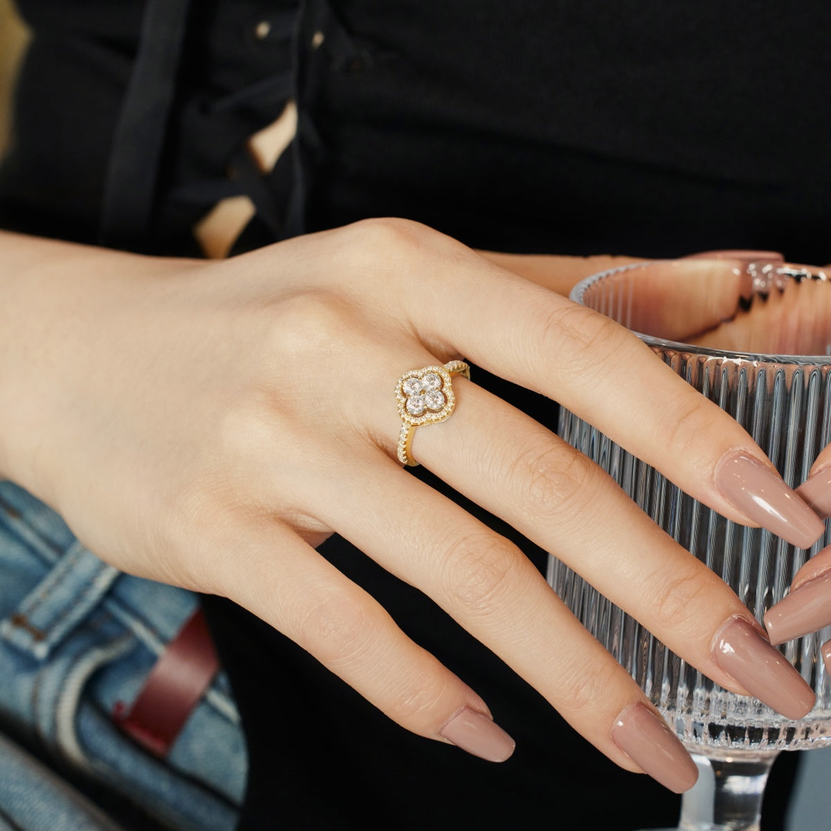 [Kismet Jewels ]Four Leaf Clover Flower Design Ring