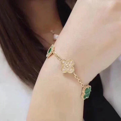 [Kismet Jewels ]CLOVER  5 MOTIF MALACHITE DIAMOND BRACELET