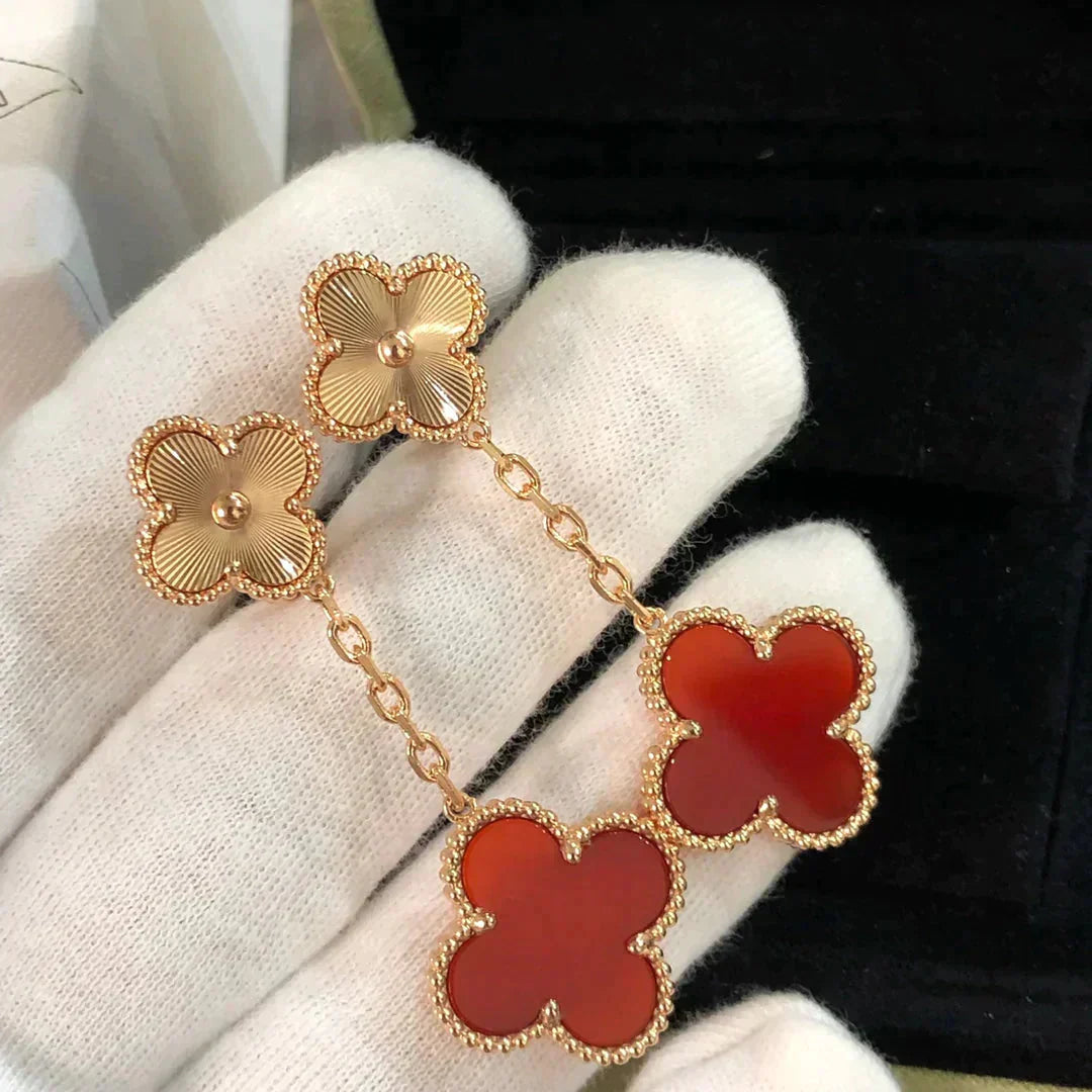 [Kismet Jewels ]CLOVER 2 MOTIF  LASER CARNELIAN EARRINGS