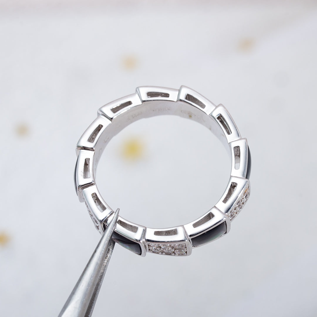 [Kismet Jewels ]SERPENTI RING SILVER DIAMOND BLACK MOP 4MM