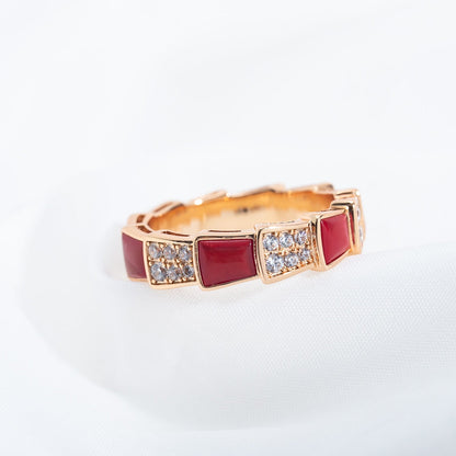 [Kismet Jewels ]SERPENTI RING PINK GOLD CARNELIAN DIAMOND PAVED 4MM