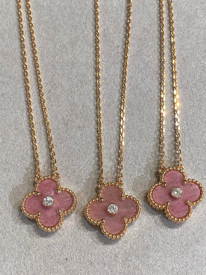 [Kismet Jewels ]CLOVER 15MM DIAMOND RHODONITE NECKLACE