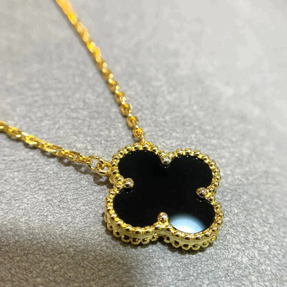 [Kismet Jewels ]CLOVER 15MM BLACK ONYX SINGLE FLOWER NECKLACE