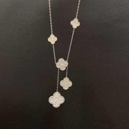 [Kismet Jewels ]CLOVER 5 MOTIFS SILVER DIAMONDS NECKLACE