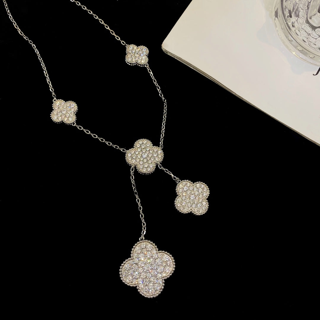 [Kismet Jewels ]CLOVER 5 MOTIFS SILVER DIAMONDS NECKLACE