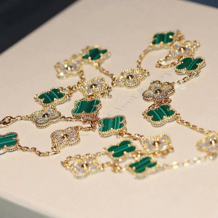 [Kismet Jewels ]CLOVER 20 MOTIFS MALACHITE DIAMOND NECKLACE