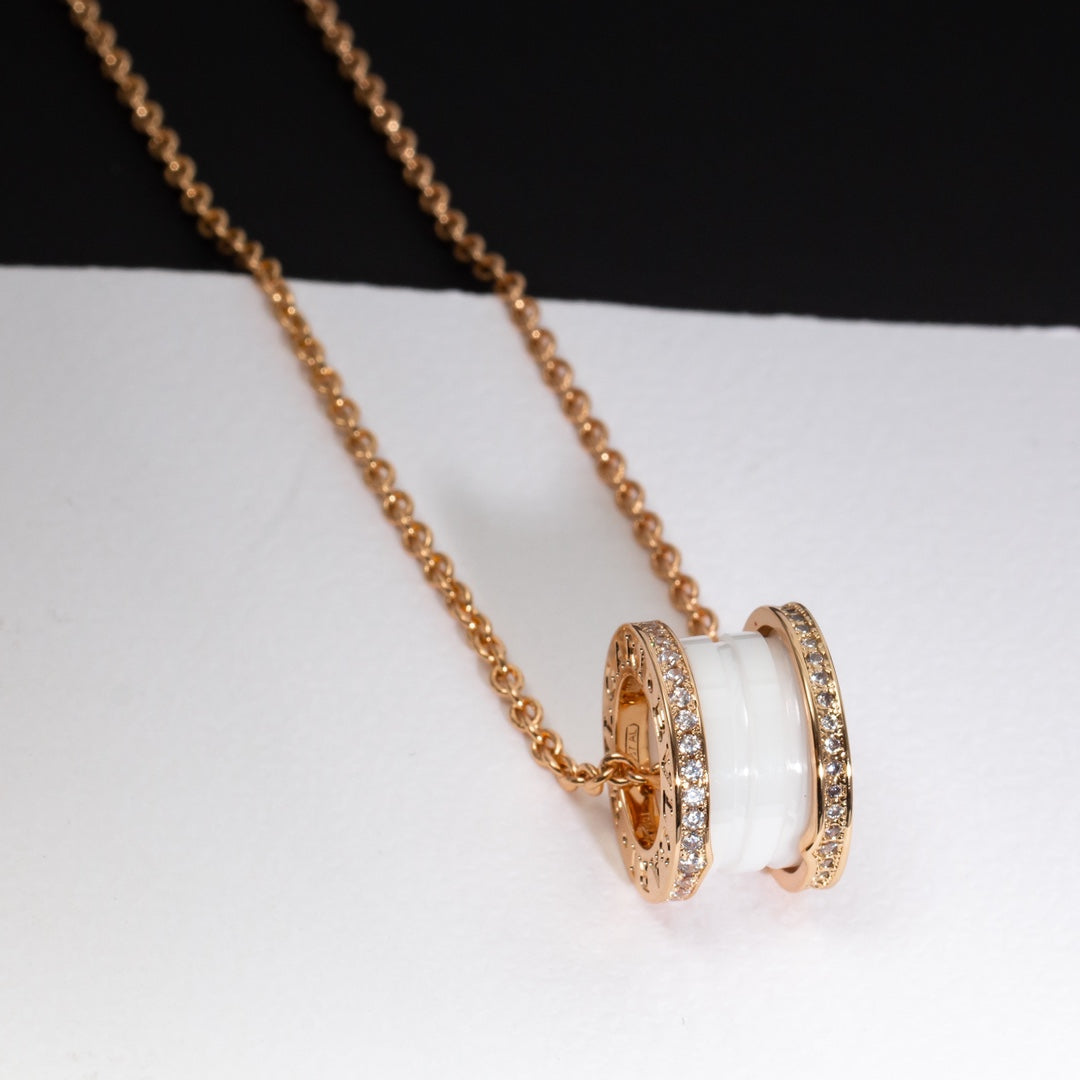 [Kismet Jewels ]ZERO 1 WHITE CERAMIC PINK GOLD DIAMOND NECKLACE