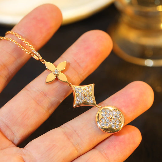 [Kismet Jewels ]STAR AND SUN DIAMOND PINK GOLD NECKLACE