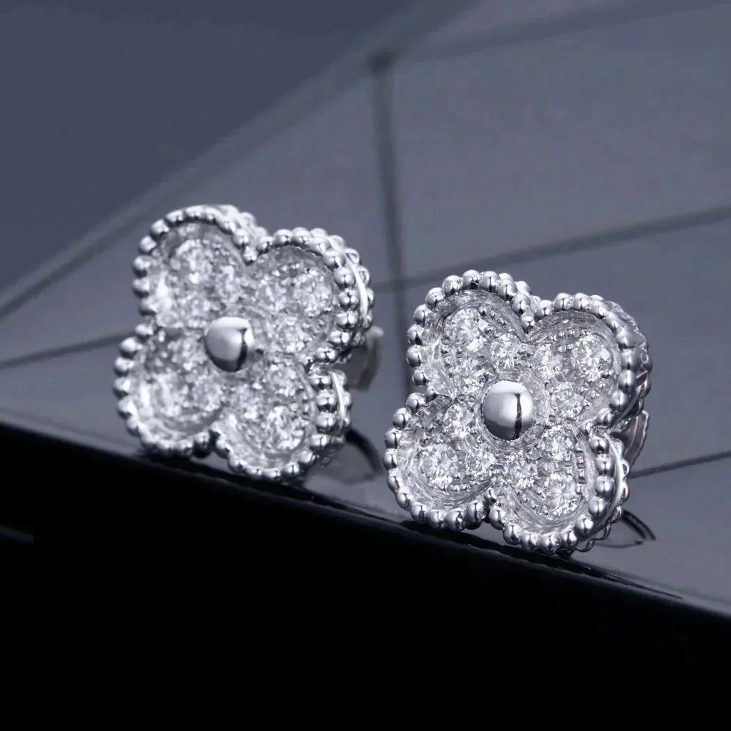 [Kismet Jewels ]CLOVER 1 MOTIFS DIAMOND STUD EARRINGS SILVER