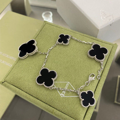 [Kismet Jewels ]CLOVER 5 MOTIFS SIVLER ONYX BRACELET