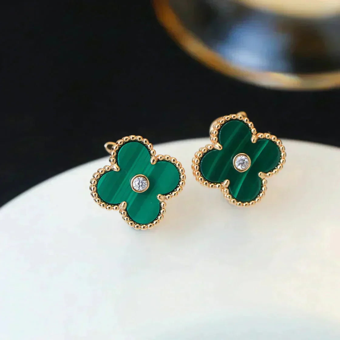 [Kismet Jewels ]CLOVER MEDIUM 1 MOTIFS MALACHITE DIAMOND EARRINGS