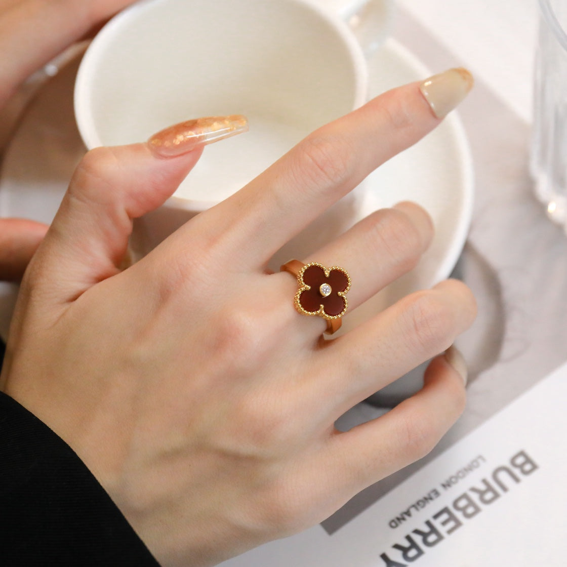 [Kismet Jewels ]CLOVER CARNELIAN RING ROSE GOLD DIAMOND