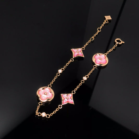 [Kismet Jewels ]STAR AND SUN 4 MOTIF PINK MOP PINK GOLD BRACELET