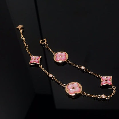 [Kismet Jewels ]STAR AND SUN 4 MOTIF PINK MOP PINK GOLD BRACELET