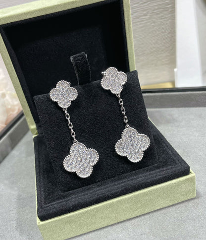 [Kismet Jewels ]CLOVER 2 MOTIFS DIAMOND PAVED SILVER EARRINGS