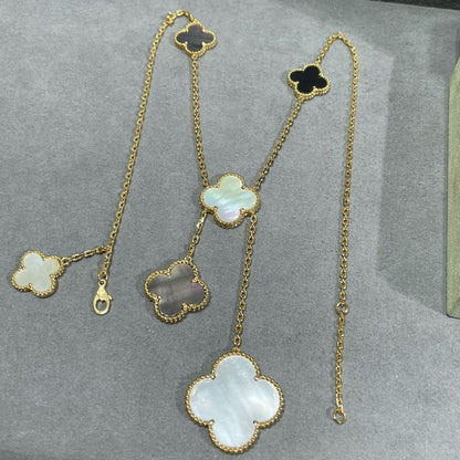 [Kismet Jewels ]CLOVER 6 MOTIF MOP ONYX GOLD NECKLACE