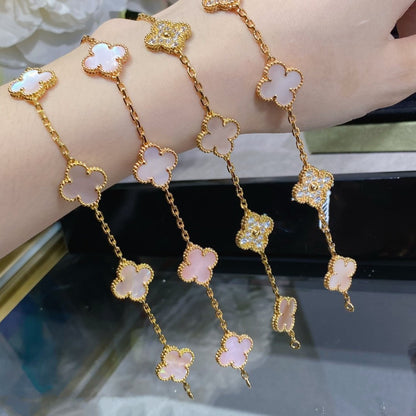 [Kismet Jewels ]CLOVER 5 MOTIF DIAMOND PINK MOP PINK GOLD BRACELET