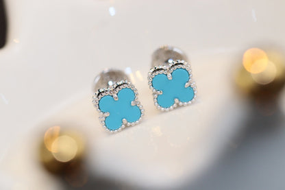 [Kismet Jewels ]CLOVER MINI TURQUOISE SILVER STUD EARRINGS