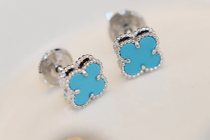 [Kismet Jewels ]CLOVER MINI TURQUOISE SILVER STUD EARRINGS