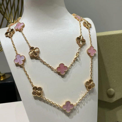 [Kismet Jewels ]CLOVER 20 MOTIFS LASER PINK MOP NECKLACE