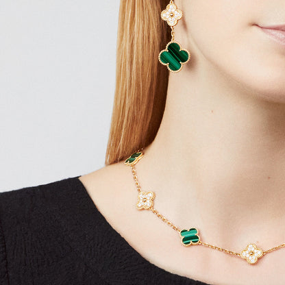 [Kismet Jewels ]CLOVER 10 MOTIFS MALACHITE DIAMOND NECKLACE