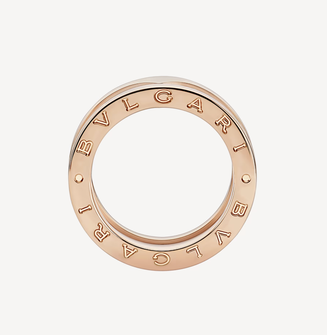 [Kismet Jewels ]ZERO 1 TWO-BAND LOOPS AND WHITE CERAMIC SPIRAL PINK GOLD RING
