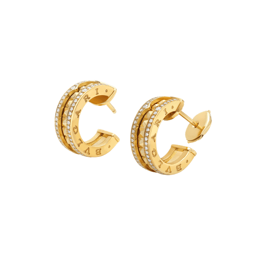 [Kismet Jewels ]ZERO 1 ROCK GOLD EARRINGS WITH STUDDED SPIRAL AND PAVED DIAMONDS