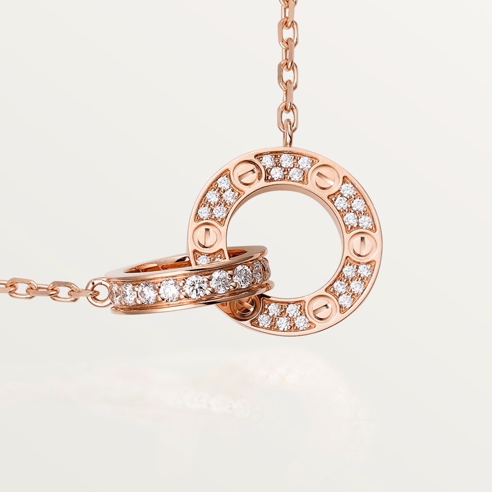 [Kismet Jewels ]LOVE 7.6MM NECKLACE ROSE GOLD AND SILVER  FULL DIAMOND