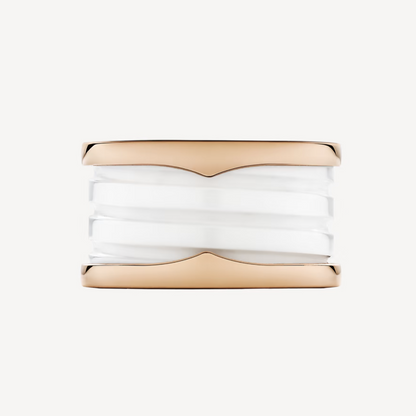 [Kismet Jewels ]ZERO 1 FOUR-BAND LOOPS AND WHITE CERAMIC SPIRAL PINK GOLD RING