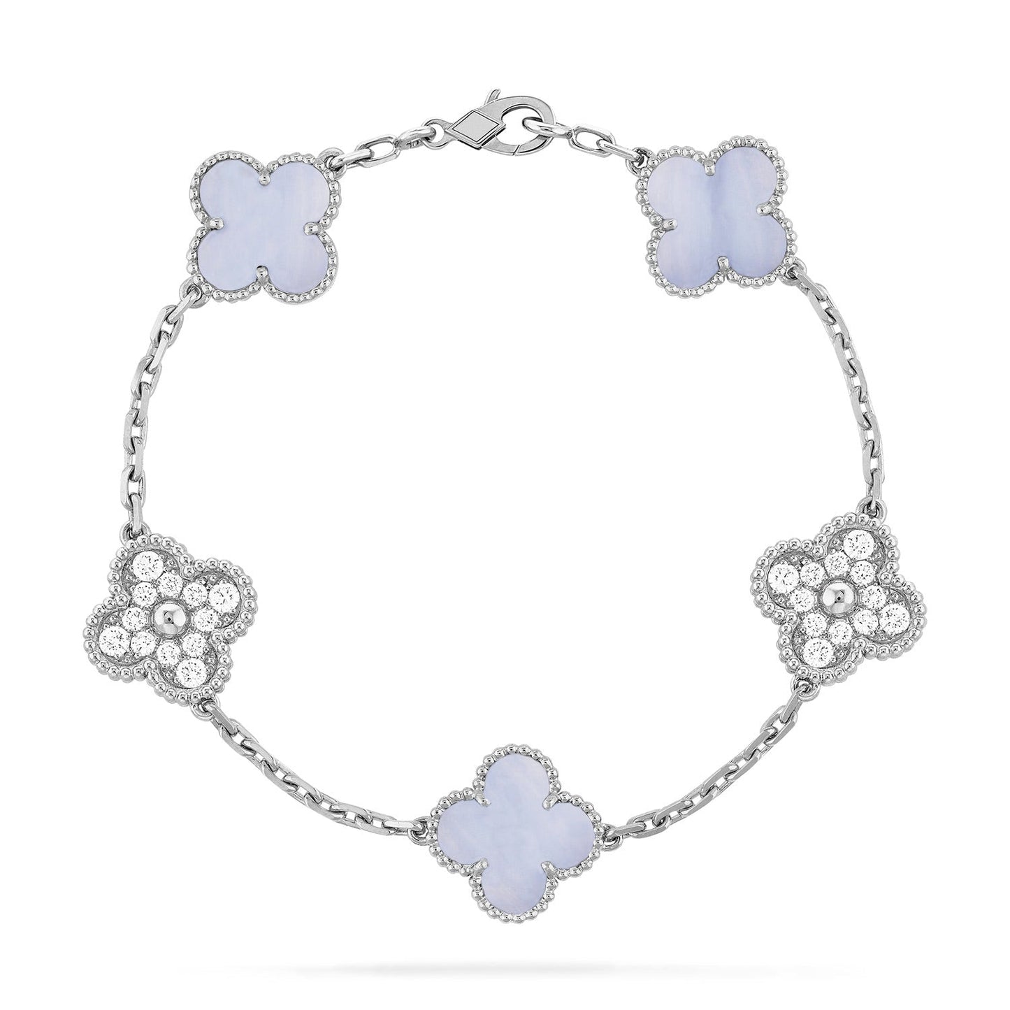 [Kismet Jewels ]CLOVER  5 MOTIF DIAMOND PURPLE CHALCEDONY BRACELET SILVER