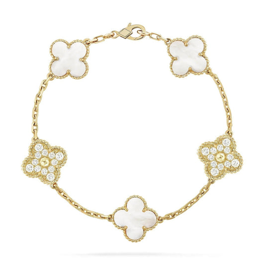 [Kismet Jewels ]CLOVER BRACELET 5 MOTIF WHITE MOP DIAMOND