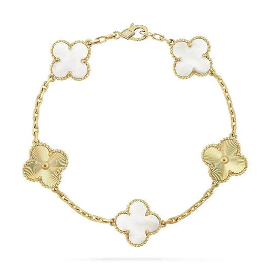 [Kismet Jewels ]CLOVER BRACELET 5 MOTIF WHITE MOP PINK GOLD