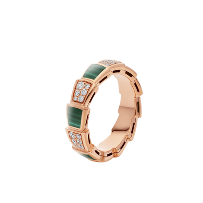 [Kismet Jewels ]SERPENTI RING PINK GOLD MALACHITE DIAMOND PAVED 4MM