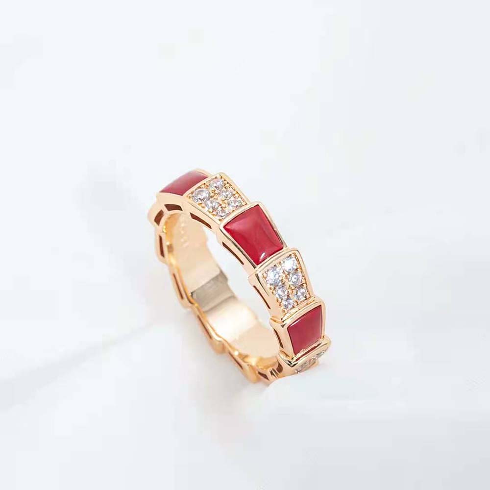 [Kismet Jewels ]SERPENTI RING PINK GOLD CARNELIAN DIAMOND PAVED 4MM