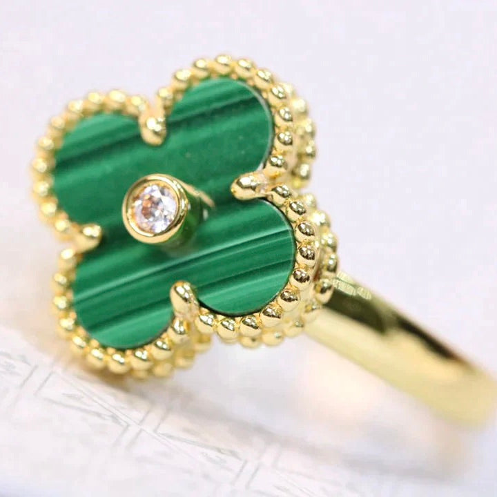 [Kismet Jewels ]CLOVER MALACHITE RING GOLD DIAMOND