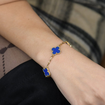 [Kismet Jewels ]CLOVER 5 MOTIFS BLUE AGATE BRACELET