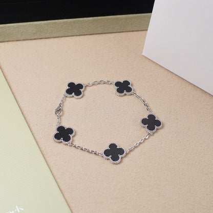 [Kismet Jewels ]CLOVER 5 MOTIF ONYXS  BRACELET SILVER