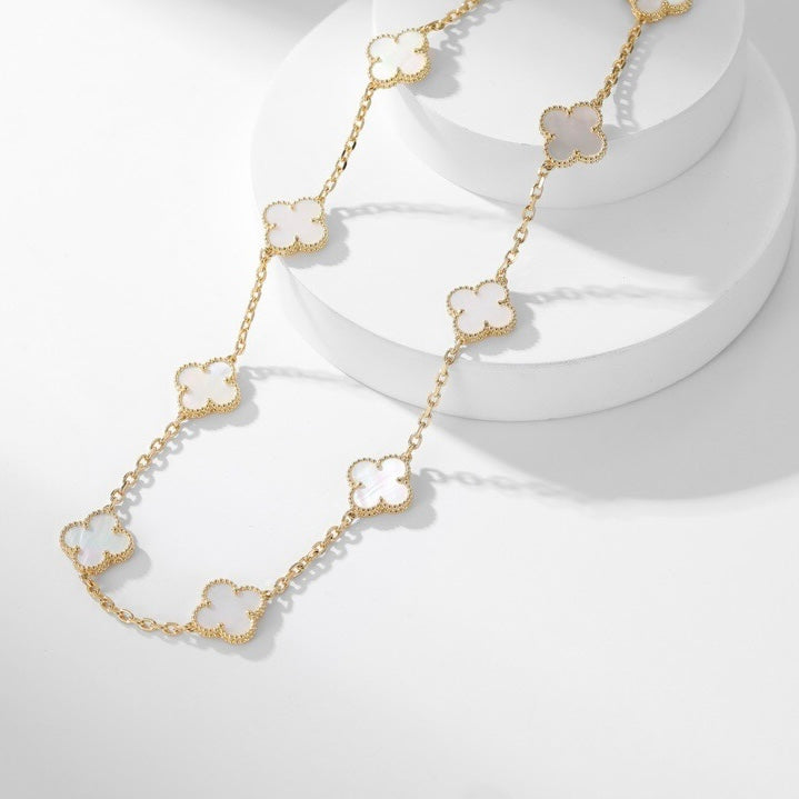 [Kismet Jewels ]CLOVER 10 MOTIFS WHITE MOTHER OF PEARL NECKLACE