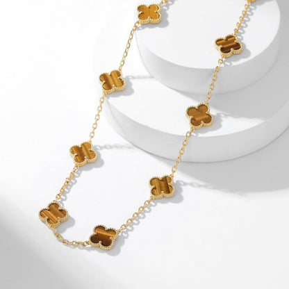 [Kismet Jewels ]CLOVER 10 MOTIFS TIGER EYE NECKLACE