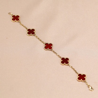 [Kismet Jewels ]CLOVER 5 MOTIFS RED AGATE  BRACELET