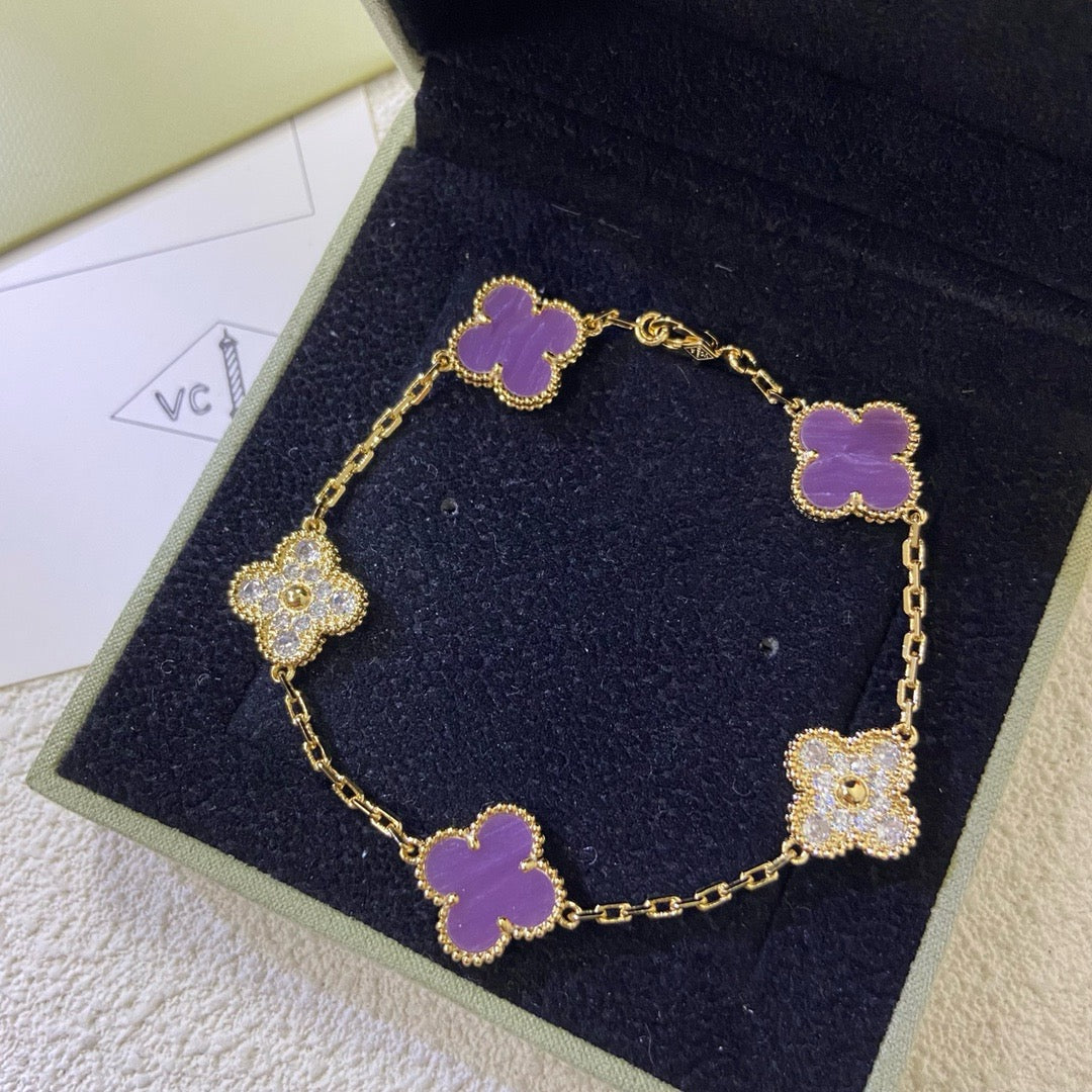 [Kismet Jewels ]CLOVER  5 MOTIFS  PURPLE VIOLET DIAMOND BRACELET