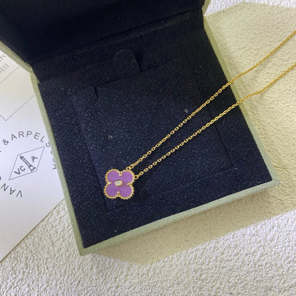 [Kismet Jewels ]CLOVER 15MM DIAMOND  PURPLE VIOLET NECKLACE