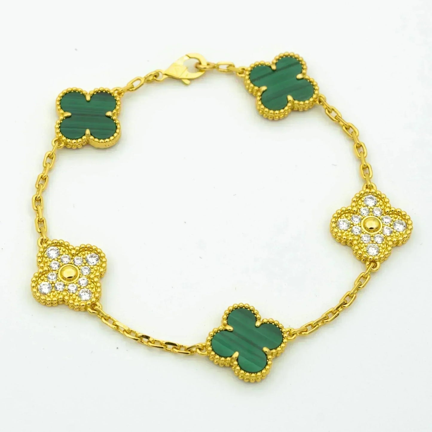 [Kismet Jewels ]CLOVER  5 MOTIF MALACHITE DIAMOND BRACELET