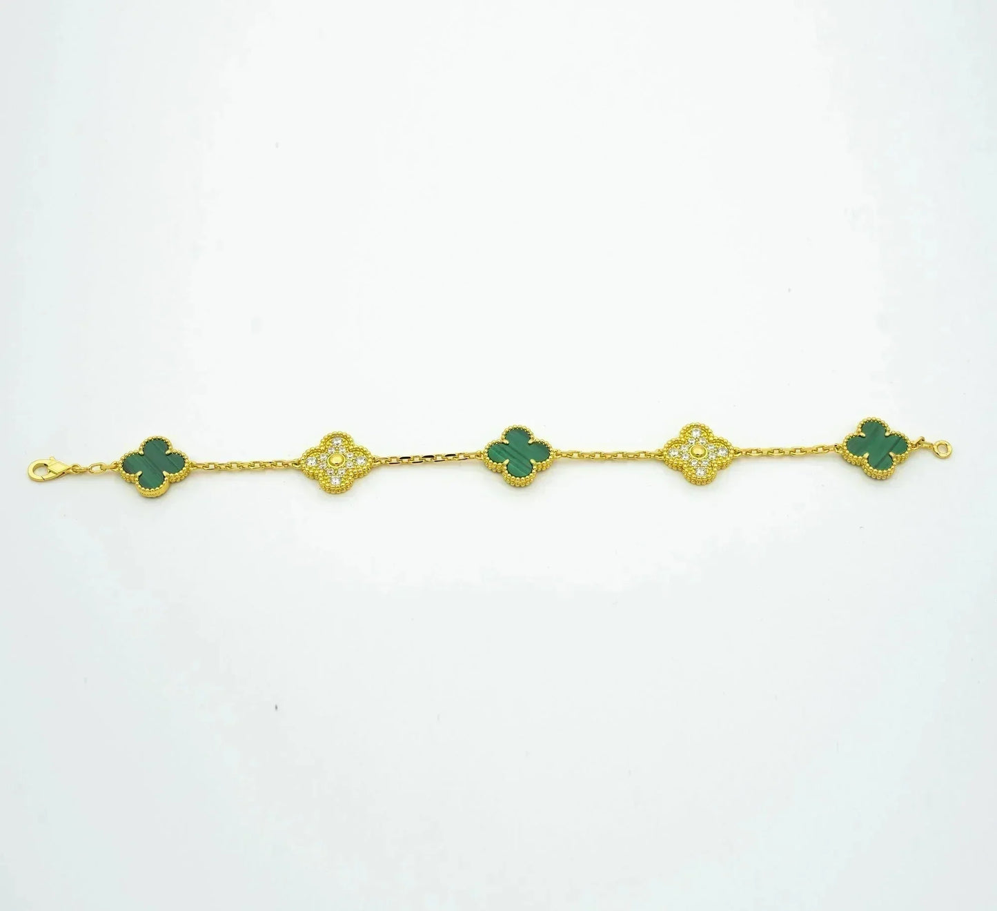 [Kismet Jewels ]CLOVER  5 MOTIF MALACHITE DIAMOND BRACELET