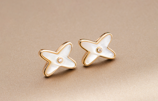 [Kismet Jewels ]JEUX DE WHITE MOP ROSE GOLD DIAMOND EARRINGS