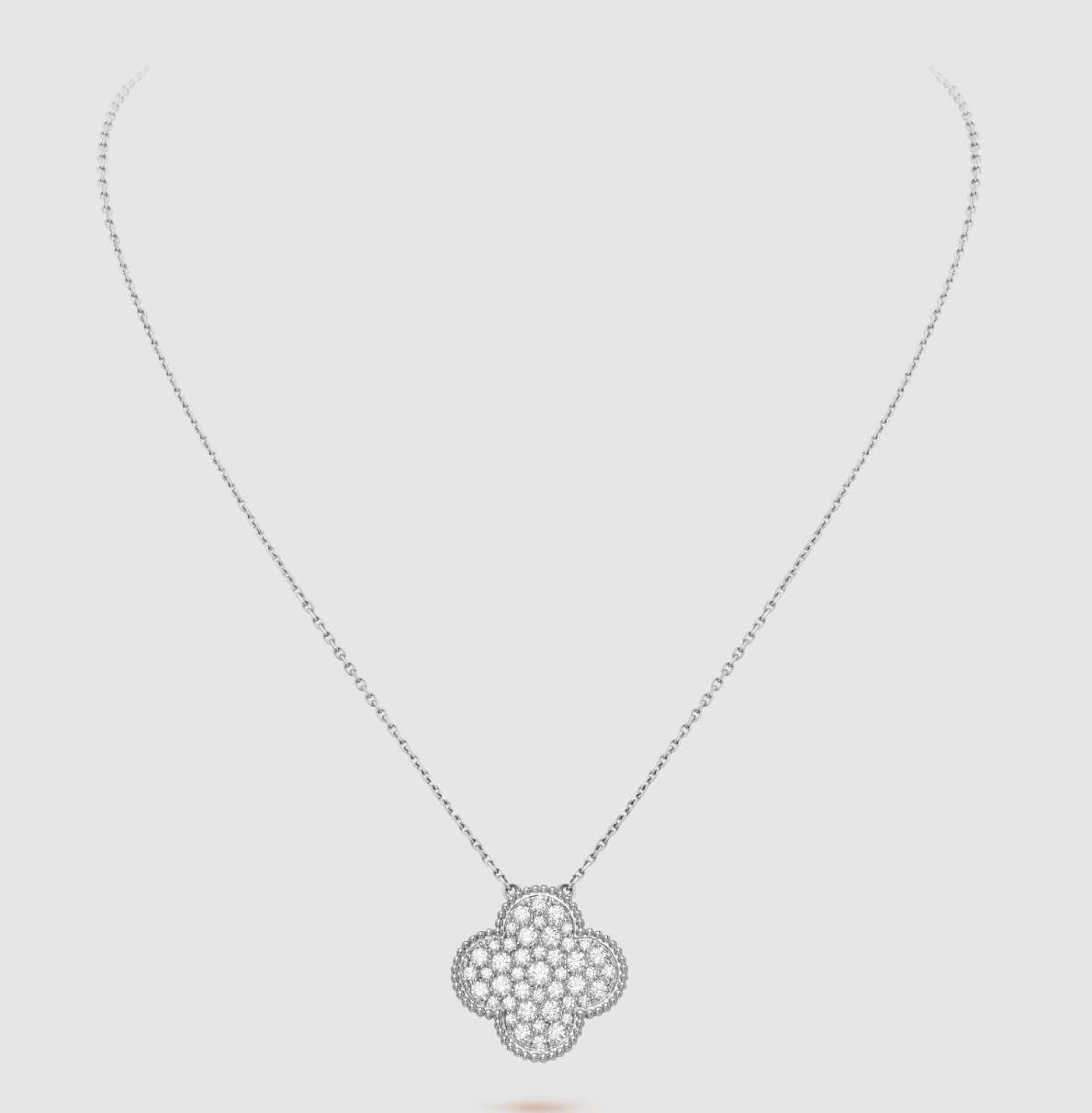 [Kismet Jewels ]CLOVER 25MM LARGE PENDANT DIAMOND PAVED SILVER NECKLACE