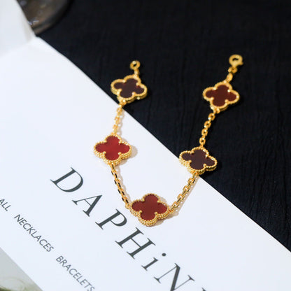 [Kismet Jewels ]CLOVER 5 MOTIFS RED AGATE  BRACELET